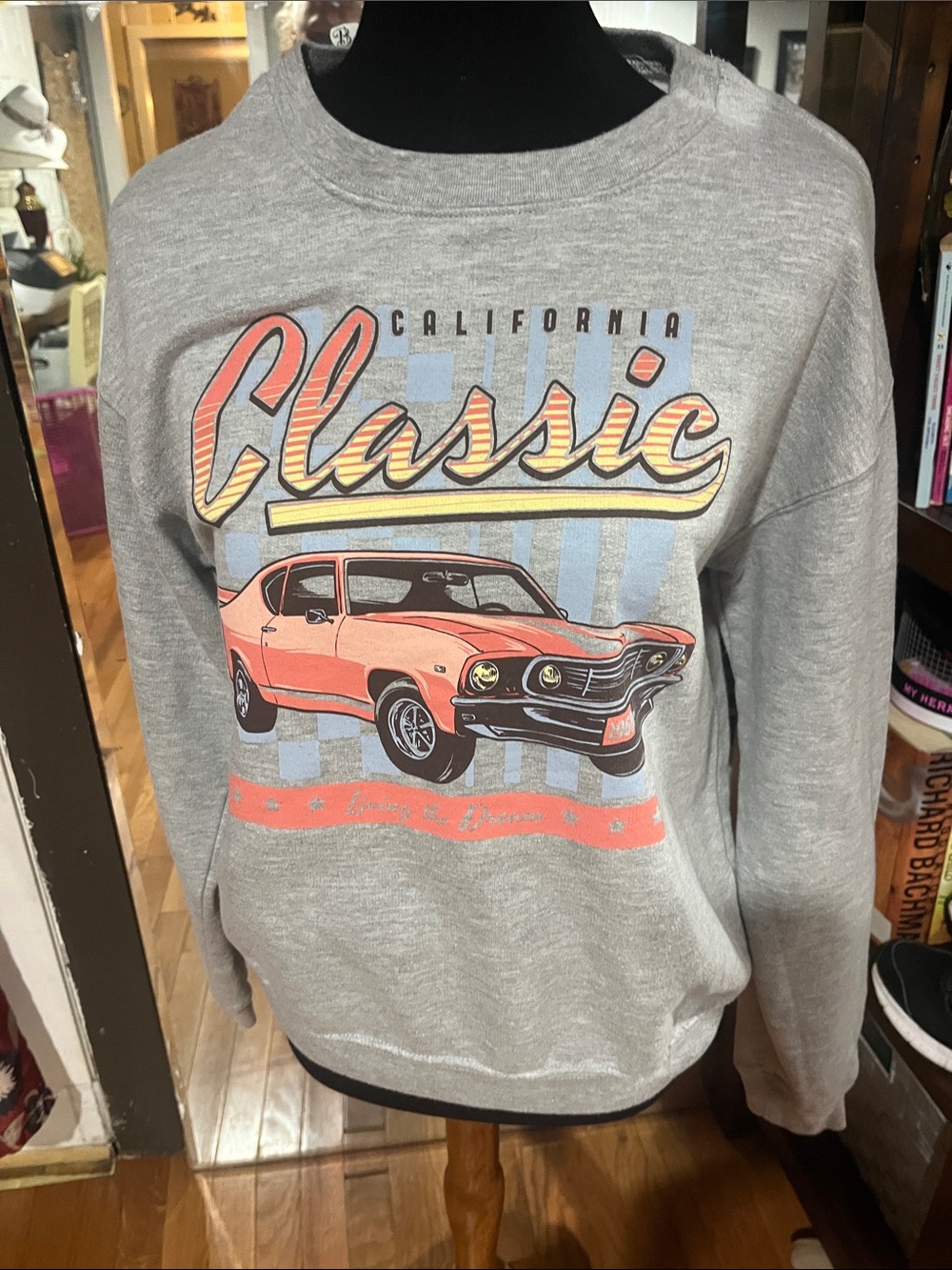 Wound Up Gray Sweatshirt with Coral Car Graphic